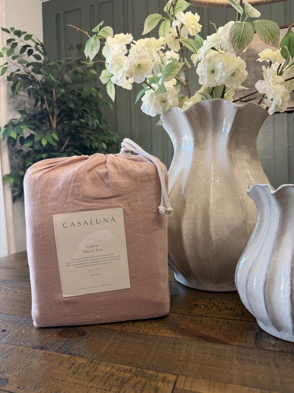 California King 100% Linen Sheet Set Light Adobe Clay - Casaluna NEW